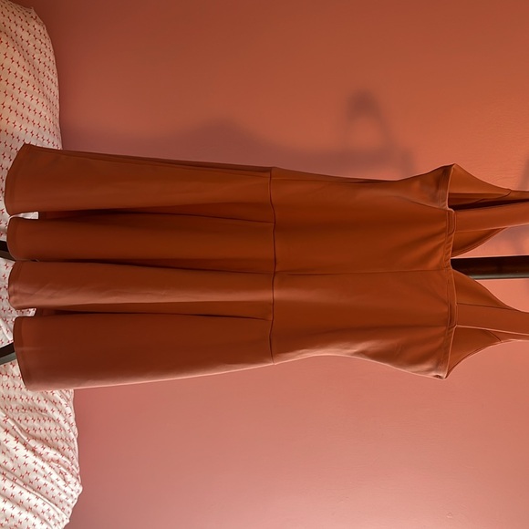 Drop Hem Plunge Rose Colored Skater Dress - Picture 8 of 8